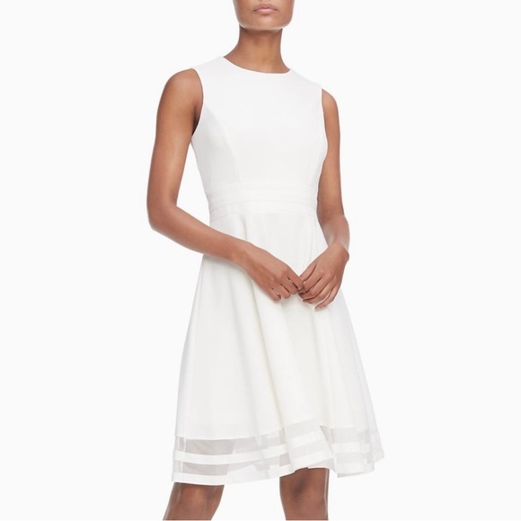 Sleeveless Round Neck Mesh Stripe Skirt Solid Fit and Flare Dress - Picture 2 of 9